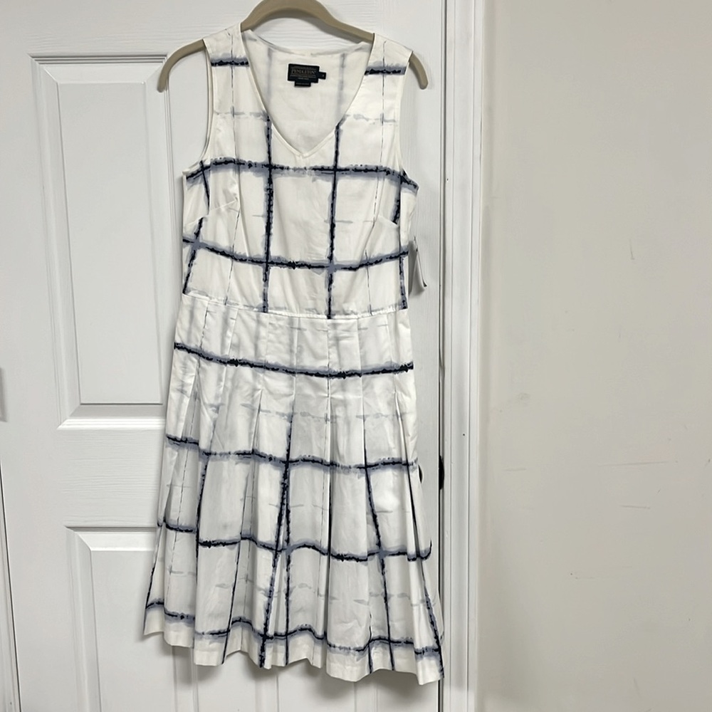 Pendleton white and blue patterned sleeveless a-l… - image 2